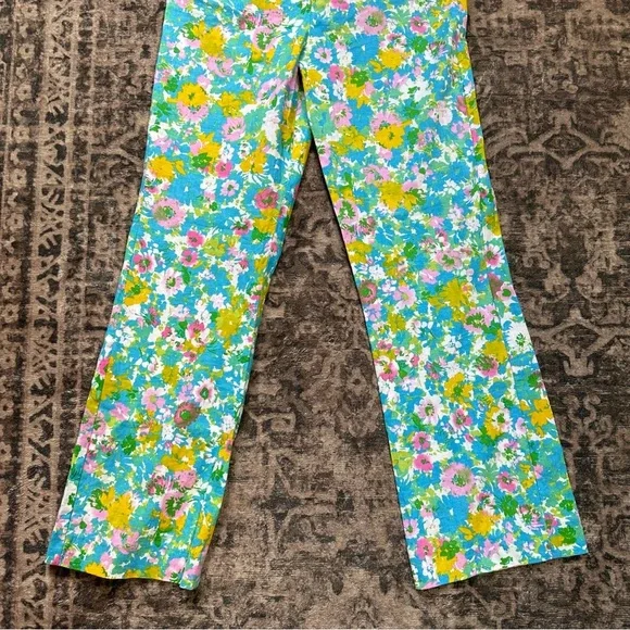Women's Zara Floral Printed Linen Blend‎ Flare Trousers  Size 4 New with Tags - Picture 8 of 14